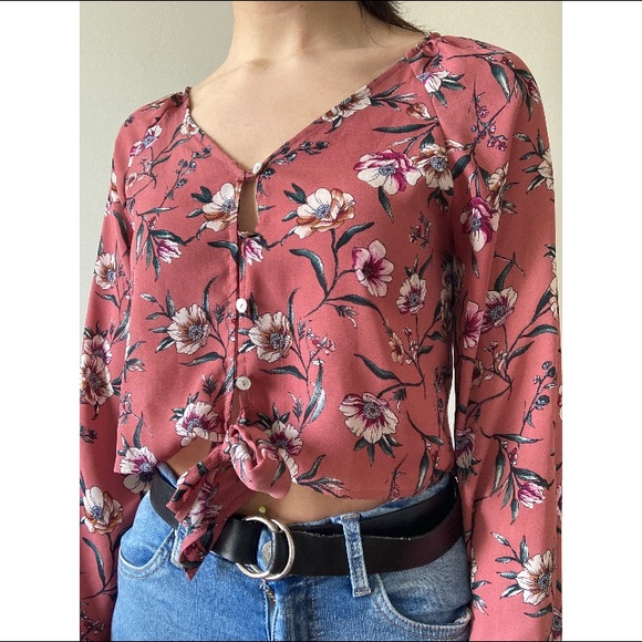 PINK FLORAL SHIRT / BLOUSE - Picture 1 of 6